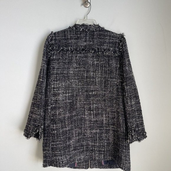 J Crew Tweed Swing Lady Coat in Raven Black Fringed Trim - Picture 4 of 8